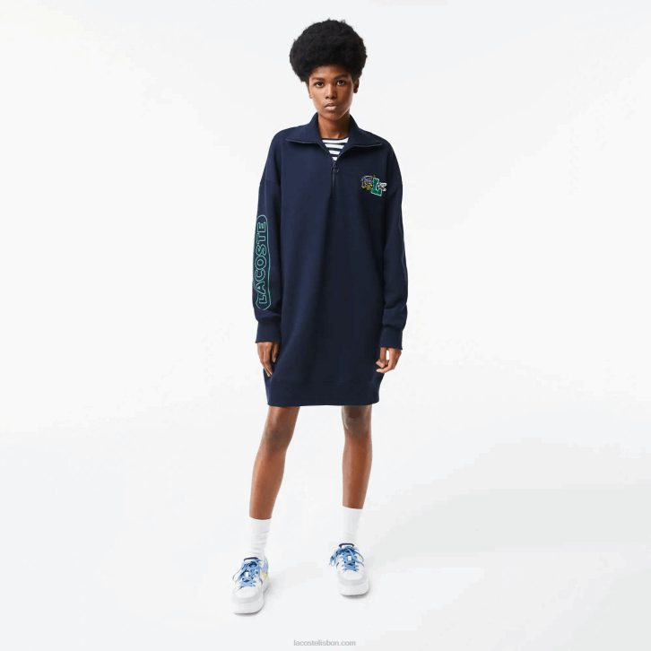 mulheres Lacoste azul marinho 166 vestido polo gola alta com zíper 08D02492