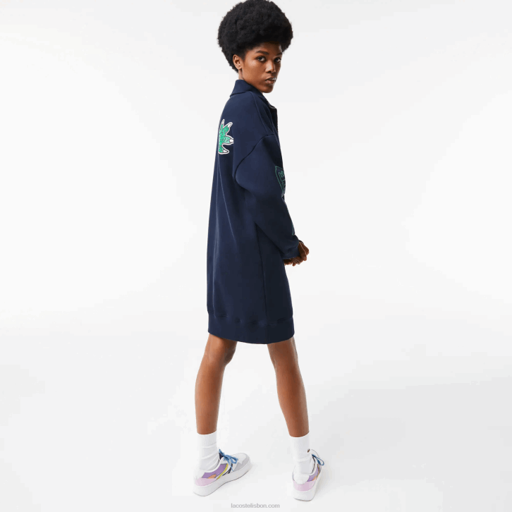 mulheres Lacoste azul marinho 166 vestido polo gola alta com zíper 08D02492