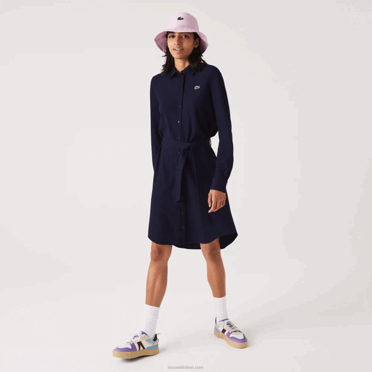 mulheres Lacoste azul marinho 166 vestido polo piquê de algodão ajustável 08D02491