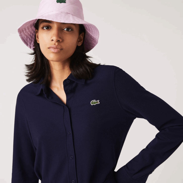 mulheres Lacoste azul marinho 166 vestido polo piquê de algodão ajustável 08D02491