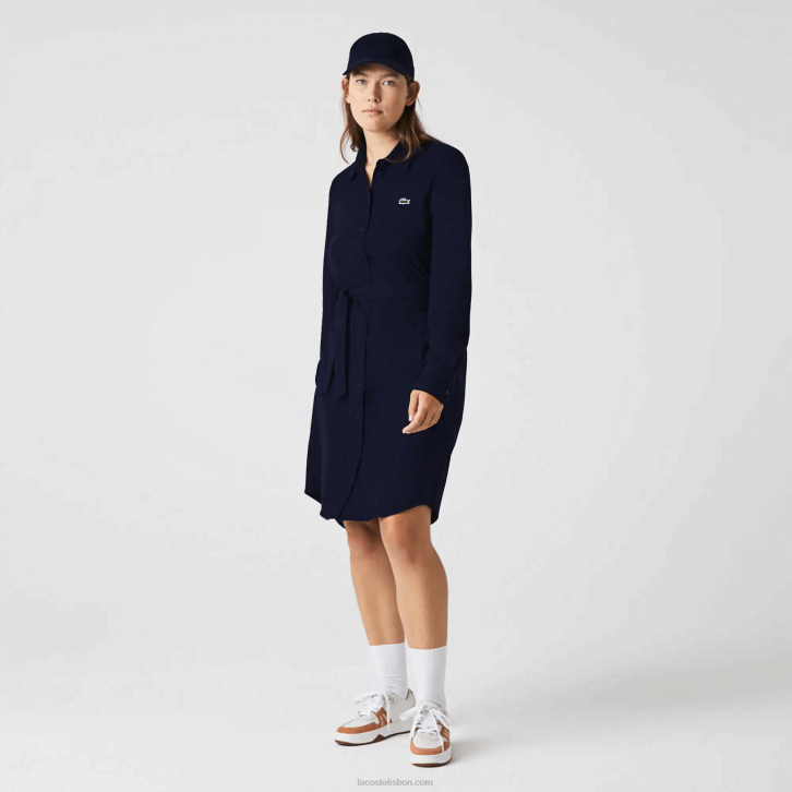 mulheres Lacoste azul marinho 166 vestido polo piquê de algodão ajustável 08D02491
