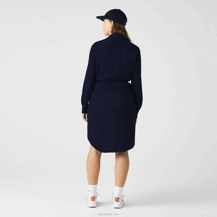 mulheres Lacoste azul marinho 166 vestido polo piquê de algodão ajustável 08D02491