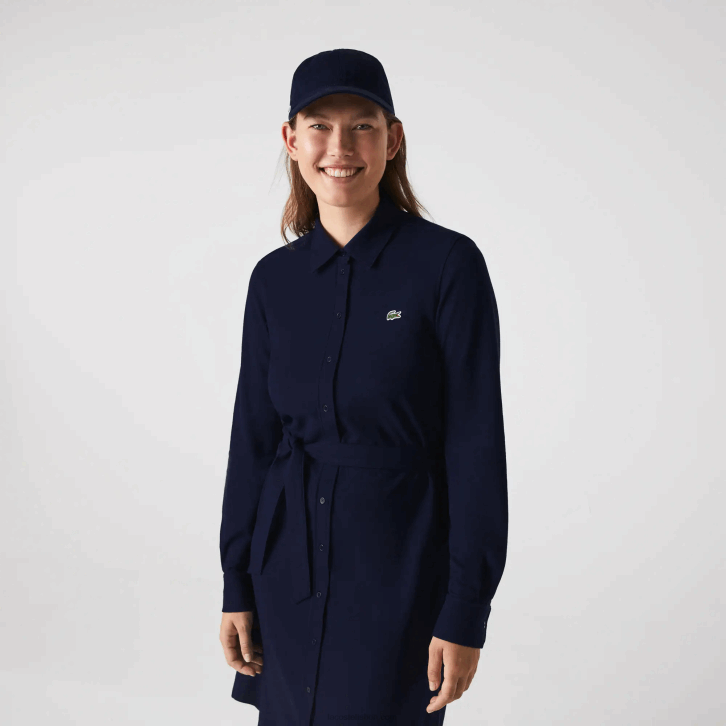 mulheres Lacoste azul marinho 166 vestido polo piquê de algodão ajustável 08D02491