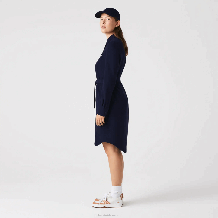 mulheres Lacoste azul marinho 166 vestido polo piquê de algodão ajustável 08D02491