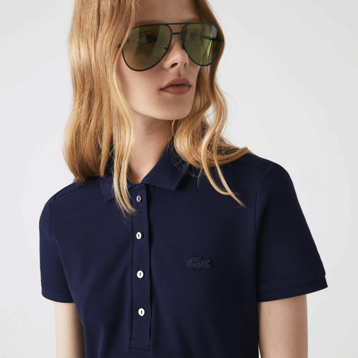 mulheres Lacoste azul marinho 166 vestido polo piquê de algodão elástico 08D02371