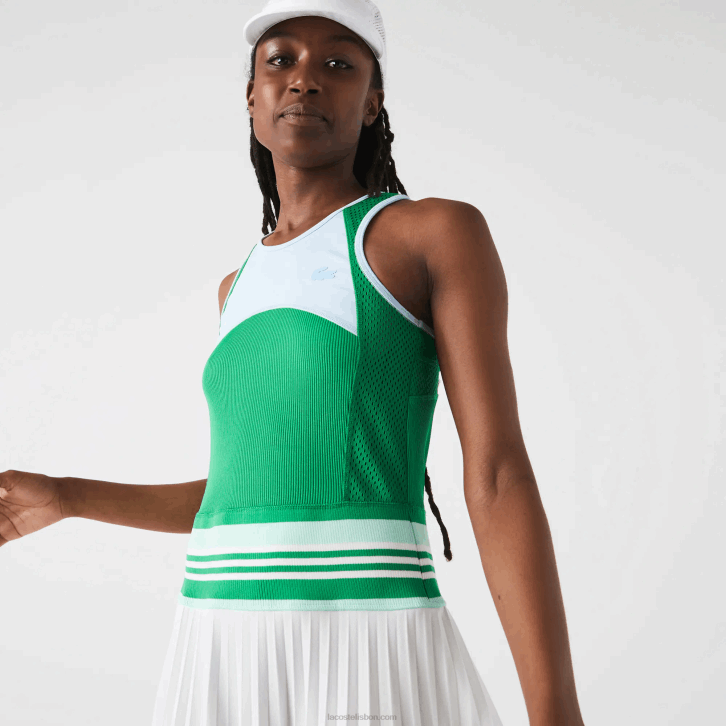mulheres Lacoste azul verde branco 2c5 vestido regata colorblock plissado 08D02497
