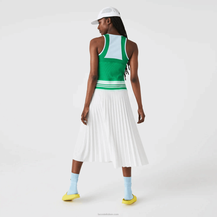 mulheres Lacoste azul verde branco 2c5 vestido regata colorblock plissado 08D02497