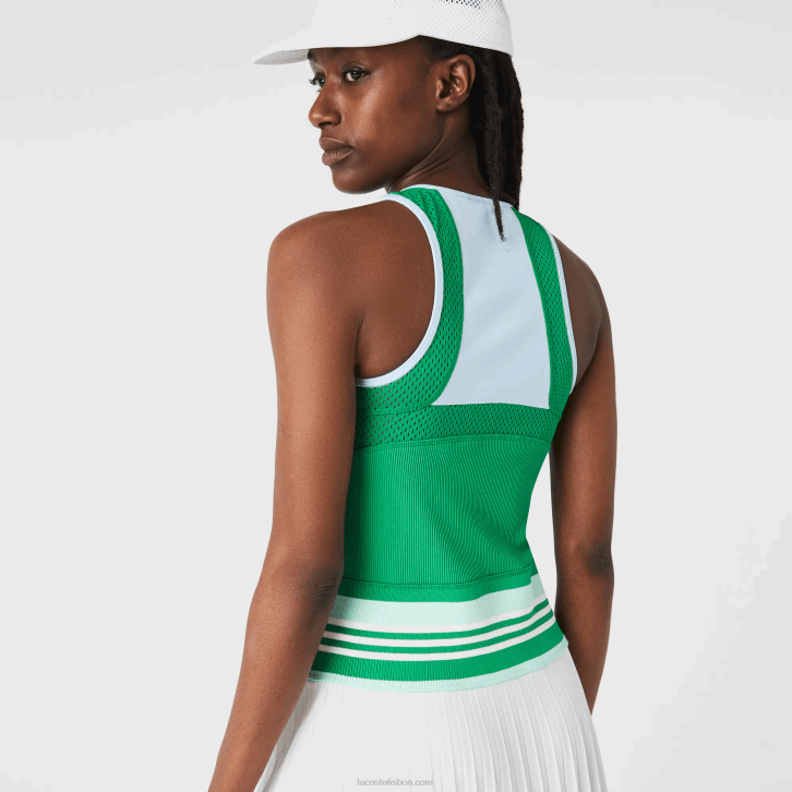 mulheres Lacoste azul verde branco 2c5 vestido regata colorblock plissado 08D02497