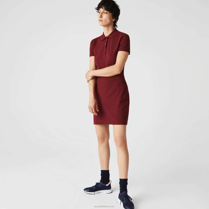 mulheres Lacoste bordeaux z7f vestido polo piquê de algodão elástico 08D02513