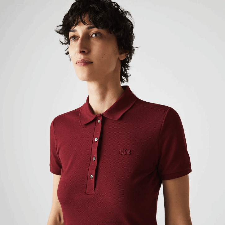 mulheres Lacoste bordeaux z7f vestido polo piquê de algodão elástico 08D02513