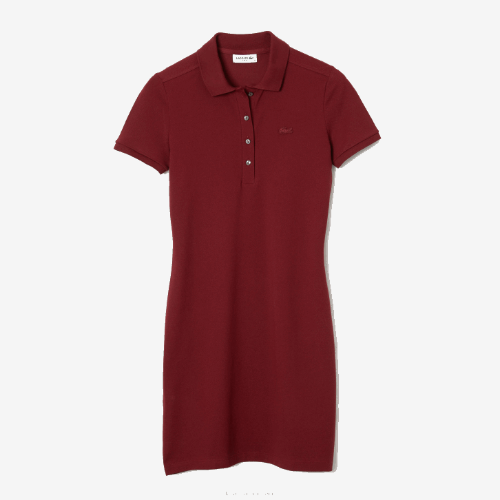 mulheres Lacoste bordeaux z7f vestido polo piquê de algodão elástico 08D02513