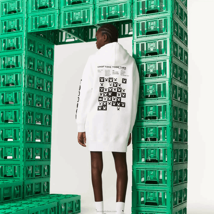 mulheres Lacoste branco 001 vestido com capuz de lã orgânica live x minecraft 08D02521