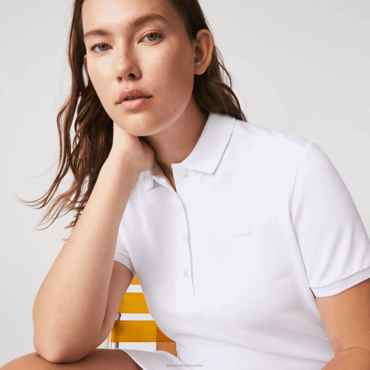 mulheres Lacoste branco 001 vestido polo piquê de algodão elástico 08D02369