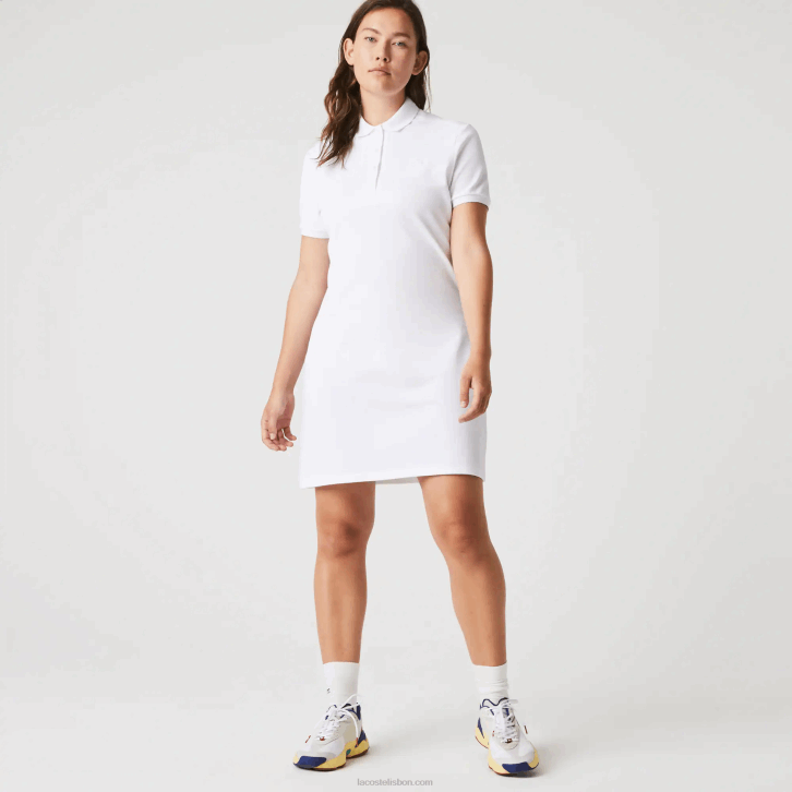 mulheres Lacoste branco 001 vestido polo piquê de algodão elástico 08D02369