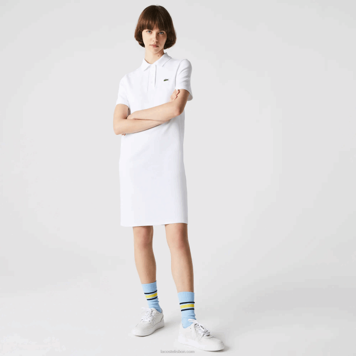 mulheres Lacoste branco 001 vestido polo piquê manga trompete 08D02511
