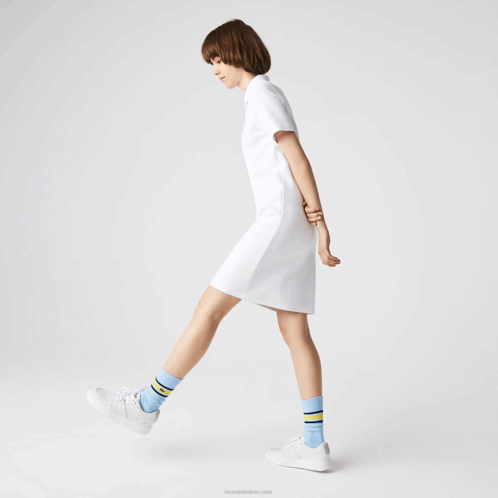 mulheres Lacoste branco 001 vestido polo piquê manga trompete 08D02511