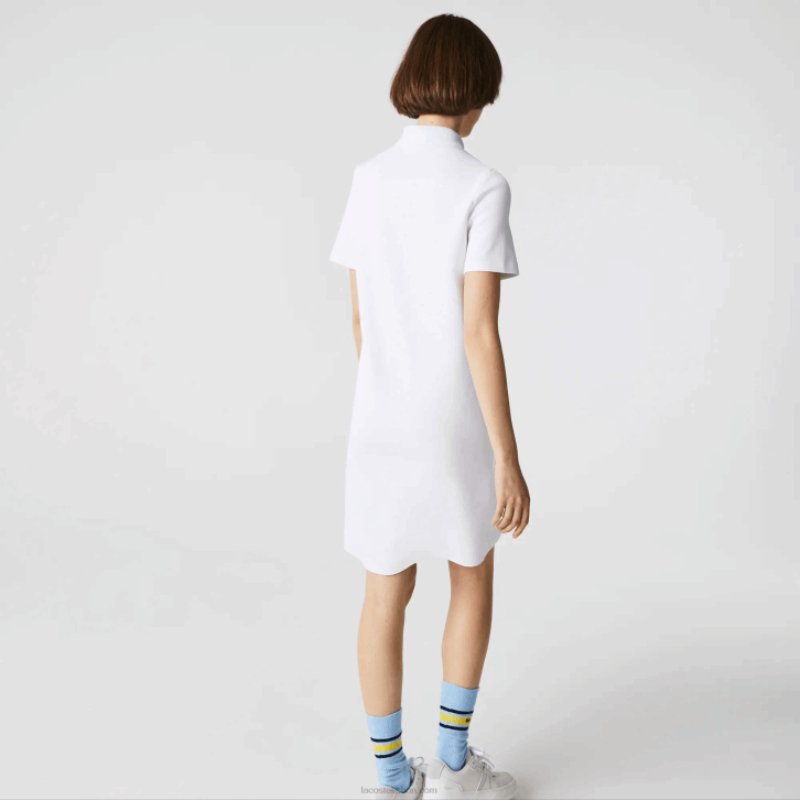 mulheres Lacoste branco 001 vestido polo piquê manga trompete 08D02511