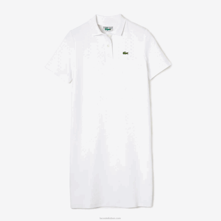 mulheres Lacoste branco 001 vestido polo piquê manga trompete 08D02511