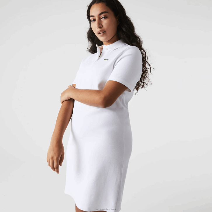 mulheres Lacoste branco 001 vestido polo piquê manga trompete 08D02511