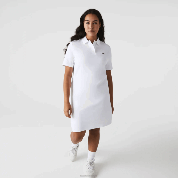 mulheres Lacoste branco 001 vestido polo piquê manga trompete 08D02511