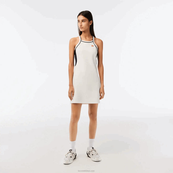mulheres Lacoste branco 70v vestido de tênis francês de algodão orgânico 08D02380
