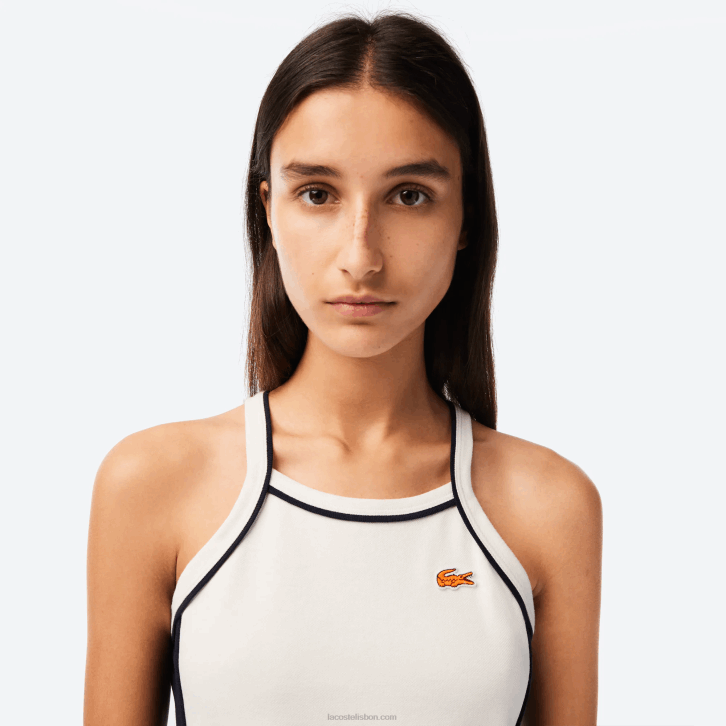 mulheres Lacoste branco 70v vestido de tênis francês de algodão orgânico 08D02380