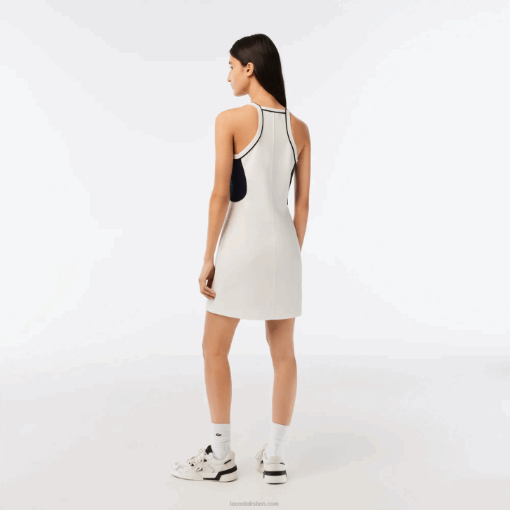 mulheres Lacoste branco 70v vestido de tênis francês de algodão orgânico 08D02380
