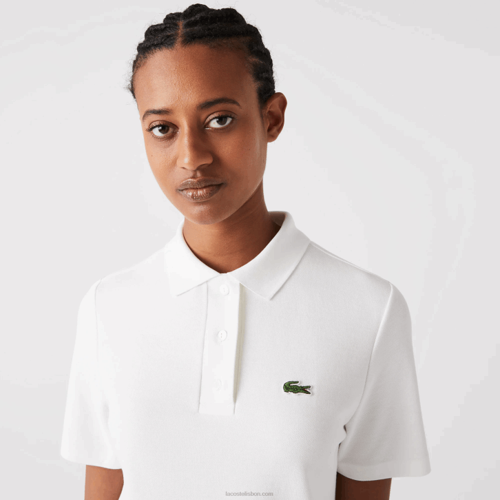 mulheres Lacoste branco 70v vestido polo piquê manga trompete 08D02512