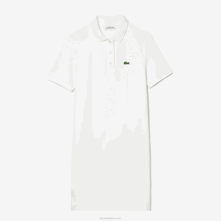 mulheres Lacoste branco 70v vestido polo piquê manga trompete 08D02512