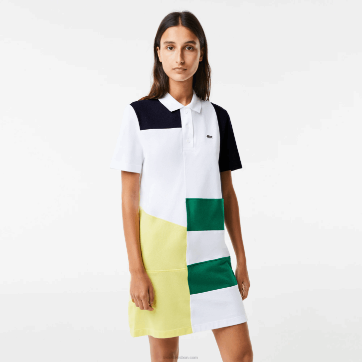 mulheres Lacoste branco sbh vestido polo piquet patchwork 08D02519