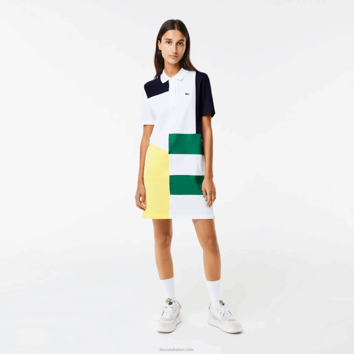 mulheres Lacoste branco sbh vestido polo piquet patchwork 08D02519