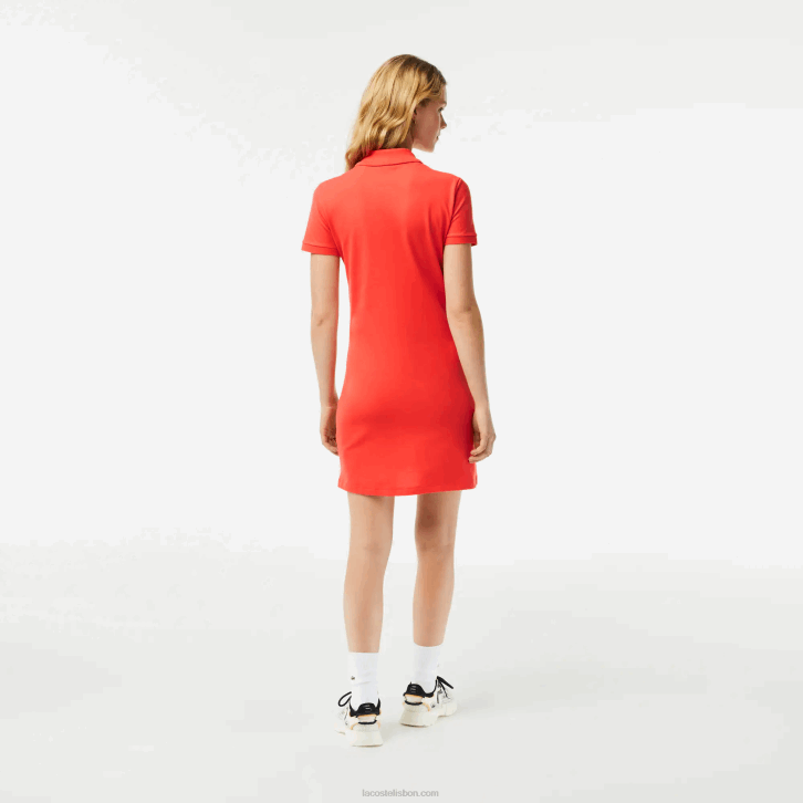 mulheres Lacoste laranja 02k vestido polo piquê de algodão elástico 08D02377