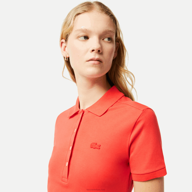 mulheres Lacoste laranja 02k vestido polo piquê de algodão elástico 08D02377