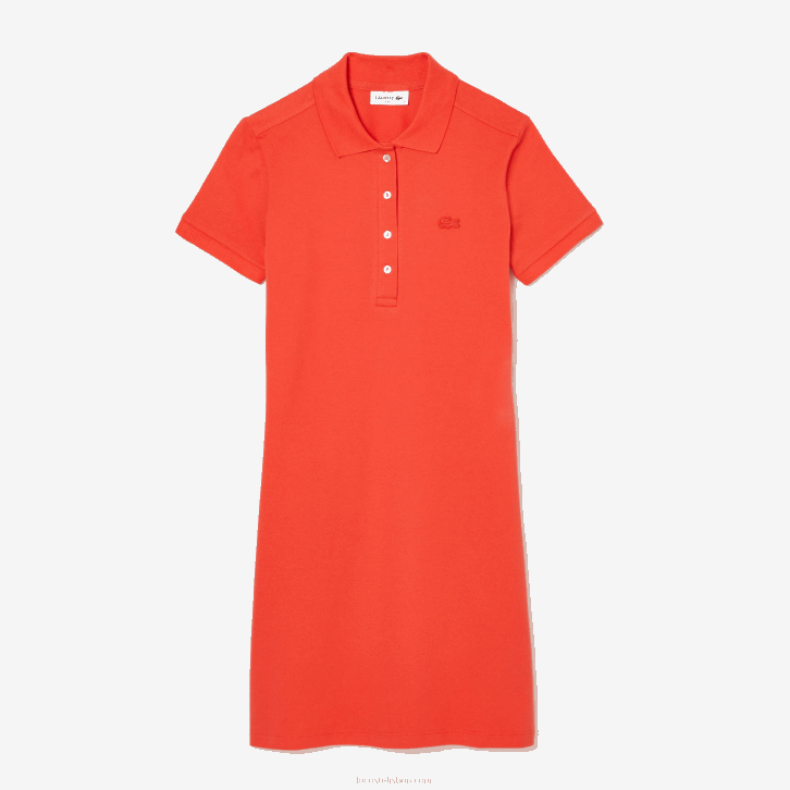 mulheres Lacoste laranja 02k vestido polo piquê de algodão elástico 08D02377