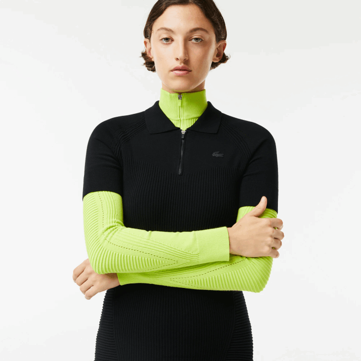 mulheres Lacoste preto 031 vestido de zíper frontal com detalhes em malha 08D02481