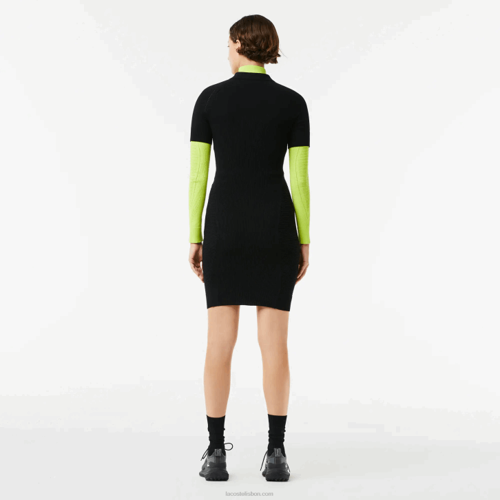 mulheres Lacoste preto 031 vestido de zíper frontal com detalhes em malha 08D02481