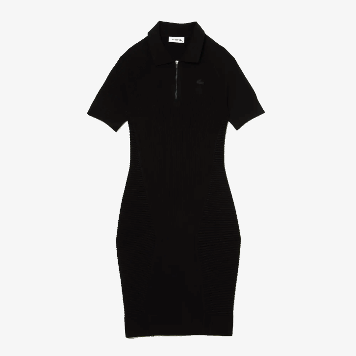 mulheres Lacoste preto 031 vestido de zíper frontal com detalhes em malha 08D02481