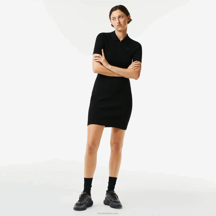 mulheres Lacoste preto 031 vestido de zíper frontal com detalhes em malha 08D02481