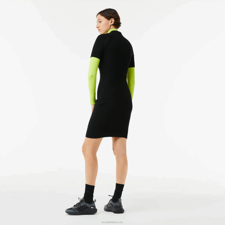 mulheres Lacoste preto 031 vestido de zíper frontal com detalhes em malha 08D02481