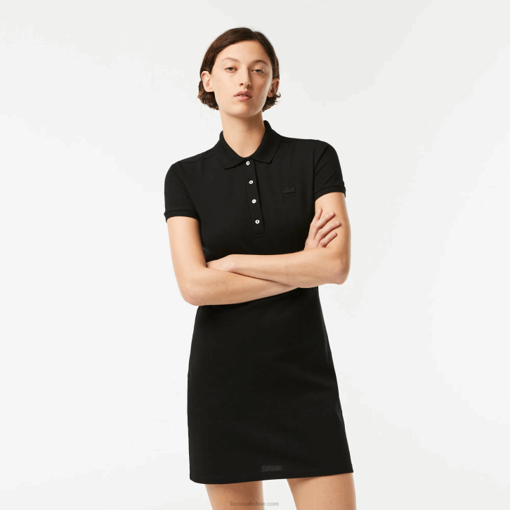 mulheres Lacoste preto 031 vestido polo piquê de algodão elástico 08D02370