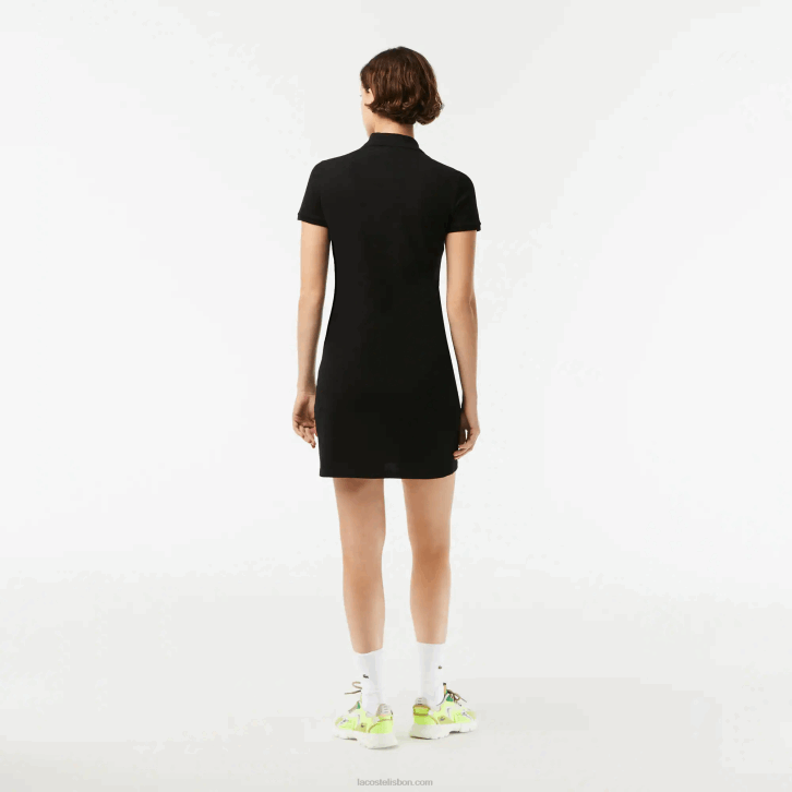 mulheres Lacoste preto 031 vestido polo piquê de algodão elástico 08D02370