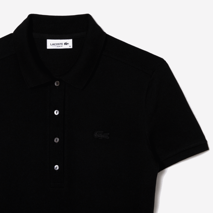 mulheres Lacoste preto 031 vestido polo piquê de algodão elástico 08D02370