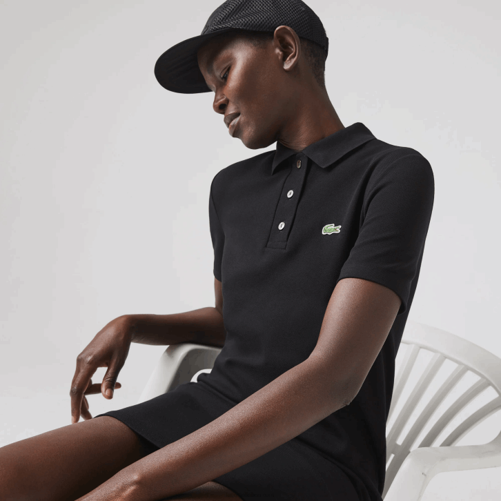 mulheres Lacoste preto 031 vestido polo piquê manga trompete 08D02510
