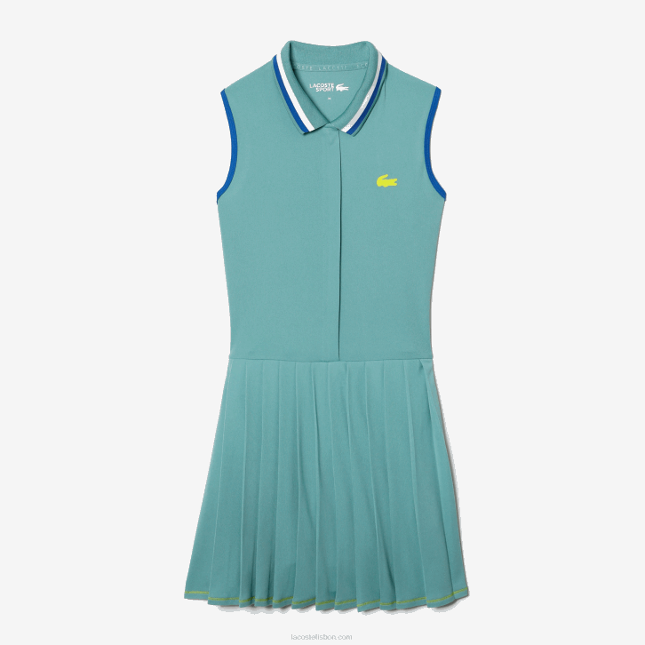 mulheres Lacoste qyi verde claro vestido de tênis plissado curto esportivo embutido 08D02354