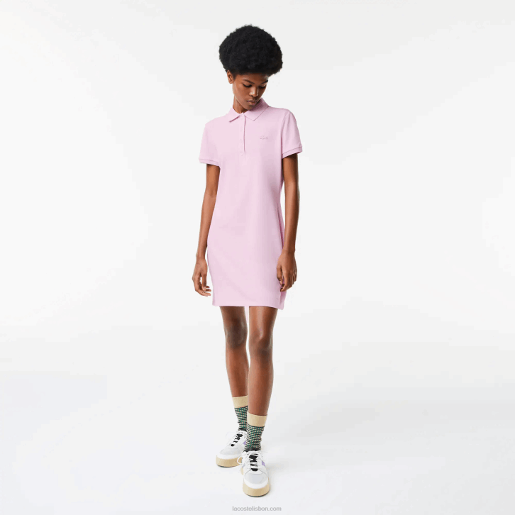 mulheres Lacoste rosa z4h vestido polo piquê de algodão elástico 08D02505