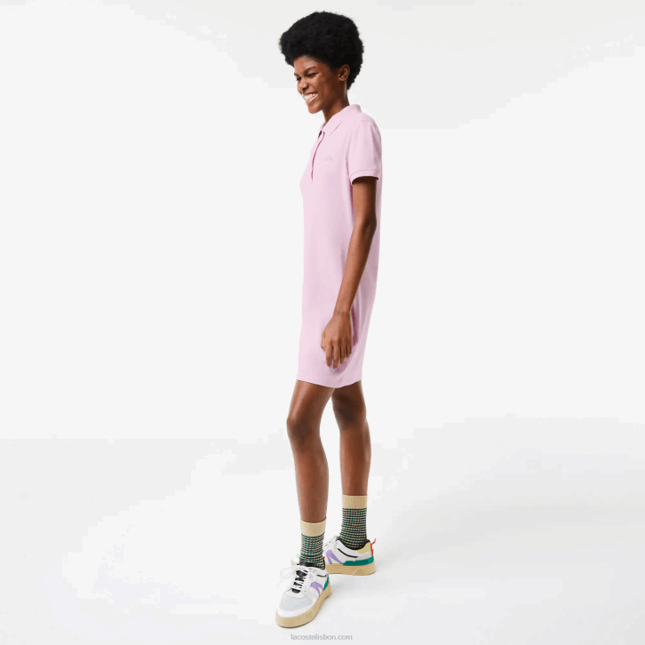 mulheres Lacoste rosa z4h vestido polo piquê de algodão elástico 08D02505