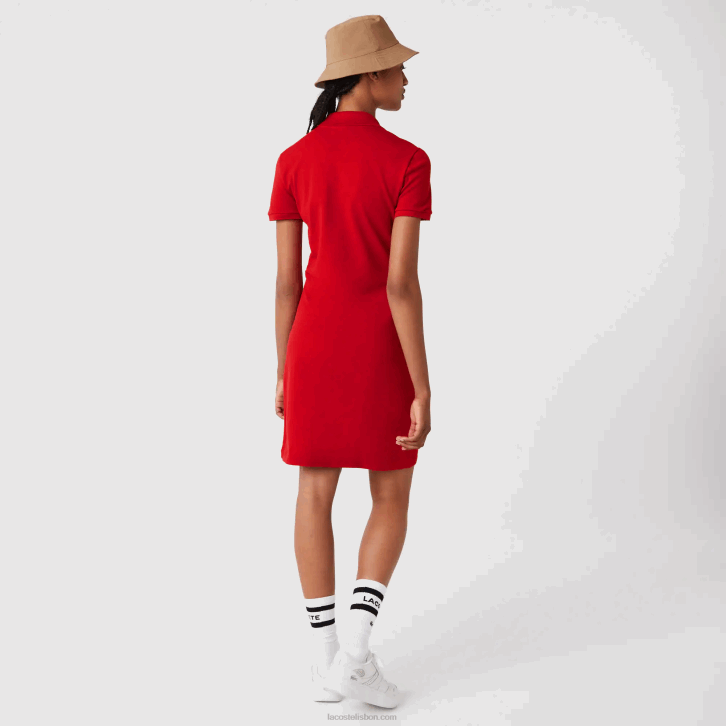 mulheres Lacoste vermelho 240 vestido polo piquê de algodão elástico 08D02472
