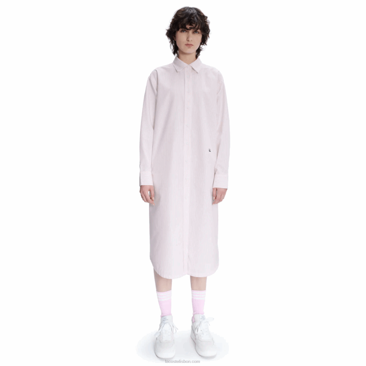 mulheresbranco rosa m5u lacoste x a.p.c. vestido de camisa de algodão listrado 08D02520