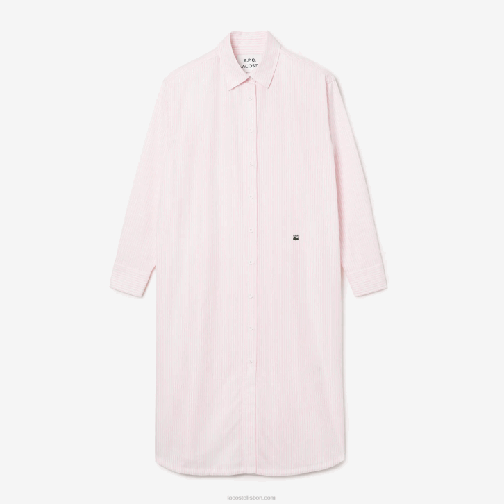 mulheresbranco rosa m5u lacoste x a.p.c. vestido de camisa de algodão listrado 08D02520