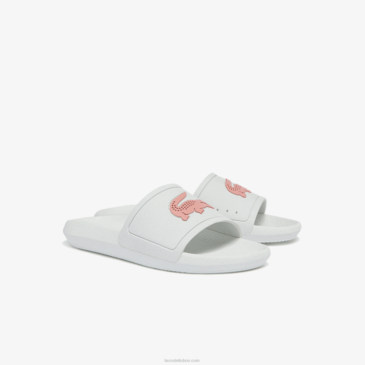 mulheres Lacoste branco e rosa claro 1a9 slides sintéticos repelentes de água croco 08D02702
